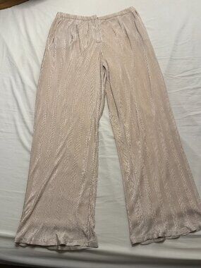 Kittenish Champagne Satin Plisse Wide Leg Pants XL High Rise